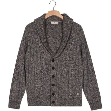 Thomas Maine Vest Cardigan Buttons Shawl Collar Twisted Structure Knit Midden Blauw / male