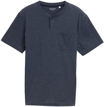 Tom Tailor - Henley T-shirt met borstzak - Maat S - sky captain blue white melange