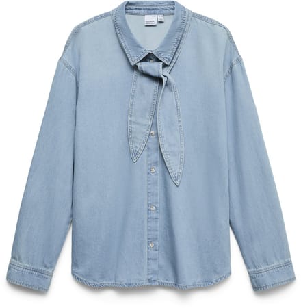VERO MODA - VMVIONETTE LS DENIM BOW SHIRT YO327 - Dames - Blouses