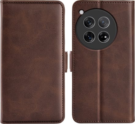 MobyDefend Hoesje - Geschikt voor OnePlus 12 - Luxe Wallet Book Case (Sluiting Zijkant) - Bruin