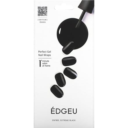 Edgeu, Perfect Gel Nail Wrap, ENF 905 Extreme Black, ensemble de 19 pièces black