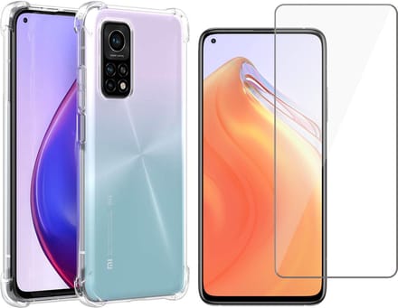 Hoesje geschikt voor Xiaomi Mi 10T - Transparant Shock Proof Cover Case + Screenprotector Tempered Glass Screen Protector Glas