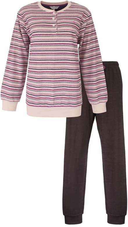 Tenderness Dames Pyjama - Lange Mouwen - Badstof - Beige - Maat M