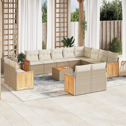 vidaXL - 13-delige - Loungeset - met - kussens - poly - rattan - beige
