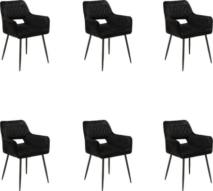 Bronx71® Velvet eetkamerstoel Mika zwart - Eetkamerstoelen set van 6 - stoel