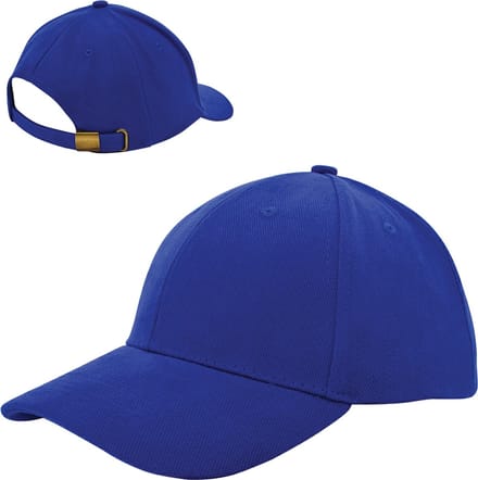6 Panel Cap van zwaar geborsteld katoen met koperen bucklesluiting - Kobaltblauw