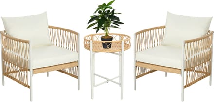 Outsunny Gartenmöbel Set PE Rattan, Polyester Gelb