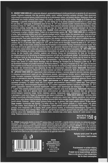 Browin Turbo Grom Serie - Distilleer Gist - 48 Uur - 19% Alcohol - 150g