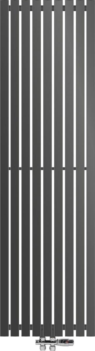 ECD Germany Stella Design paneelradiator middenaansluiting 480 x 1600 mm antraciet met aansluitset incl. thermostaat doorgangsvloer - plat enkellaags verticaal - radiator badkamerradiator verwarming