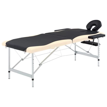 vidaXL - Massagetafel - inklapbaar - 2 - zones - aluminium - zwart - en - beige