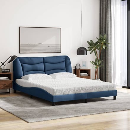 vidaXL - Bed - met - matras - "Hvar" - stof - blauw - 160x200 - cm