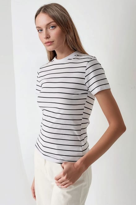 Gestreepte Crew Kraag T-shirt