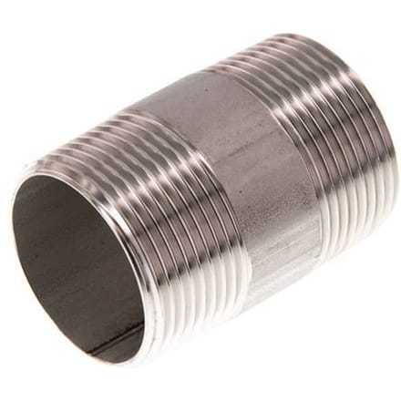 R 1 1/4'' RVS Dubbele Pijpnippel 20 Bar DIN 2982 - 60mm