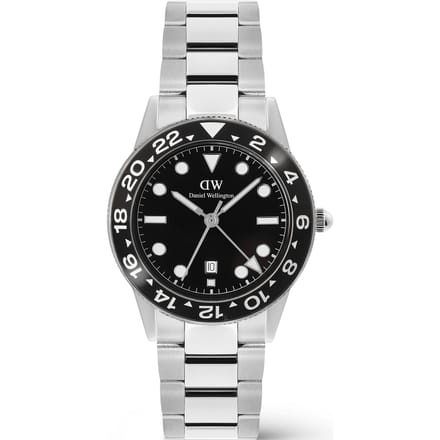 Daniel Wellington DW Watch Iconic GMT Link Black Ceramic Bezel Silver 40mm