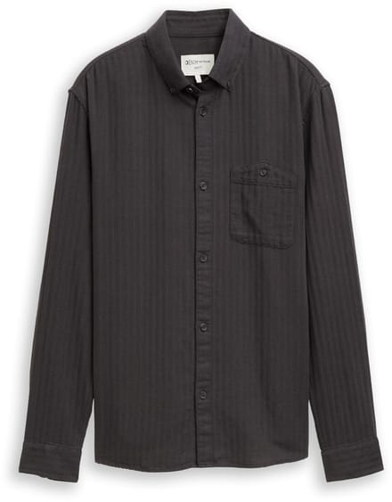 Tom Tailor Denim - Basic fit overhemd met borstzak - Maat S - black grey herringbone