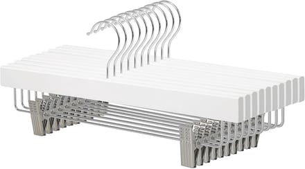 Famanu - Set van 10 houten broekhangers met clips – Wit