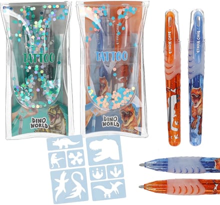 Depesche - Dino World tattoo glitter gelpennen - 1 set