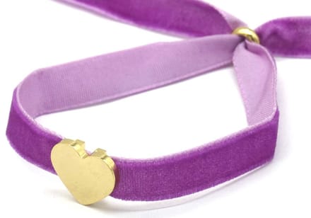 Armband Dames - Hartje RVS - Fluweel - Lengte Verstelbaar - Paars – valentijn – cadeau