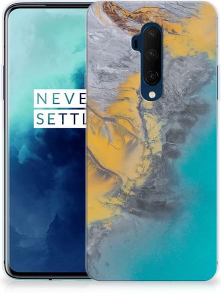 OnePlus 7T Pro TPU Siliconen Hoesje Marble Blue Gold