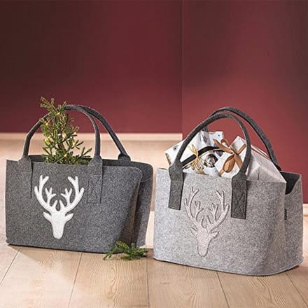 Vilten tas hert glitter grijs met riem voor winkel en opberging