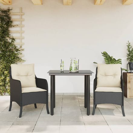 vidaXL - 3-delige - Tuinset - met - kussens - poly - rattan - zwart