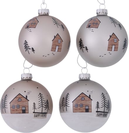 Kerstbal Homewood glas huisjes dia 8 cm