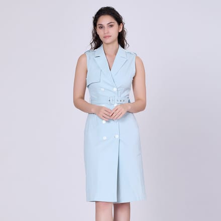 Trench -stijl mouwloze jurk met dubbele borsten