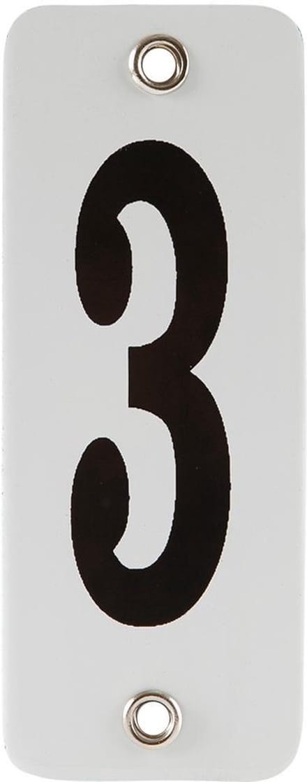 Emaille koppelbaar huisnummer wit nr. 3