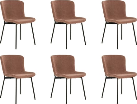 QUVIO Eetkamerstoel Lucy – Eetkamerstoelen - Bouclé - Staal - Bruin - Roestbruin - Set van 6