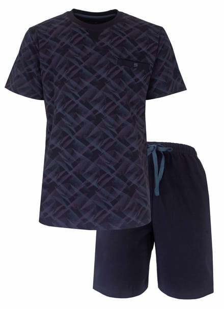 MEQ Heren Shortama Set - Korte Mouwen - Katoen - Blauw - Maat S