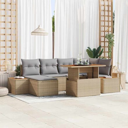 vidaXL - Tuinbank - Set - 7 - st - Beige - poly - rattan