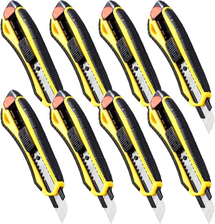 Set van 8 multifunctionele cuttermessen van 16 cm met rubberen handgreep, ideaal voor tapijt, papier en karton snijden