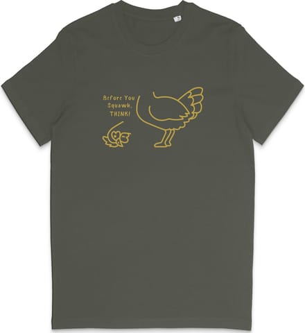 T Shirt Dames Heren - Grappig Kip Zonder Kop Design - Khaki Groen- Maat M