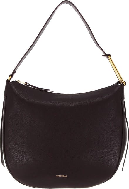 COCCINELLE Leren Schoudertas Priscilla Handbag Grained Leather Darkbrown Donkerbruin