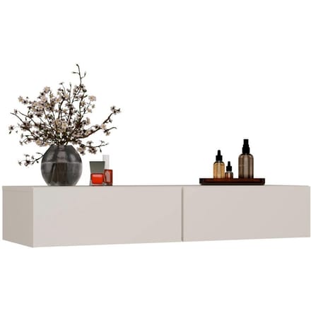 Table de Dressing Cosmétique Suspendue Mika 110 Cm 2 Tiroirs Pour Chambre à Coucher Beige Cachemire