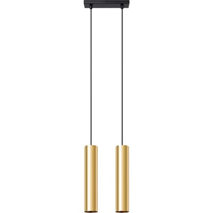Hanglamp LAGOS 2 met 2 cilindrische kappen naast elkaar - Sollux Lighting - IP20 - Glanzend goud staal behuizing - 30 x 6 x 90 cm - 2 x GU10 LED, exclusief lichtbron - 2 x 10 W - Moderne hanglamp voor woonkamer, slaapkamer en eetkamer