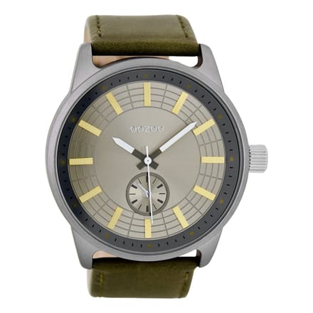 OOZOO Timepieces - Titanium horloge met donker groene leren band - C7821