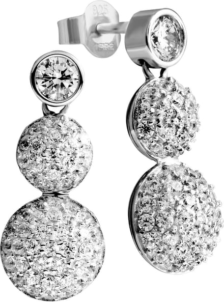 Diamonfire - Zilveren oorhangers Pave bollen - Solitaire steker
