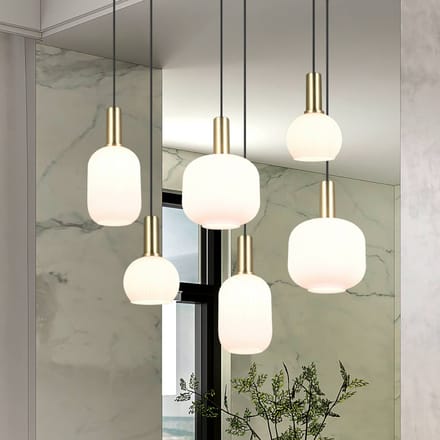 TRIO DIVA - Hanglamp - Messing mat - Wit glas - excl. 6x E27 8,5 W - Plafondbevestiging - In hoogte verstelbaar