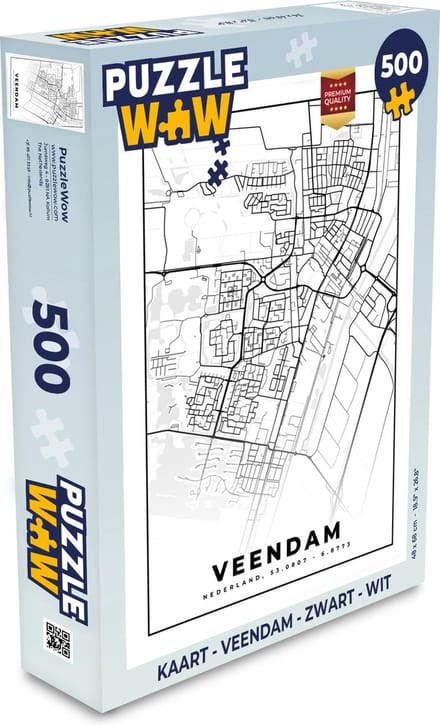 Puzzel Kaart - Veendam - Zwart - Wit - Legpuzzel - Puzzel 500 stukjes