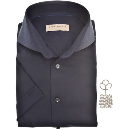 John Miller Overhemd Solid Color Slim Short Sleeve Cutaway Jersey Donker Blauw / male