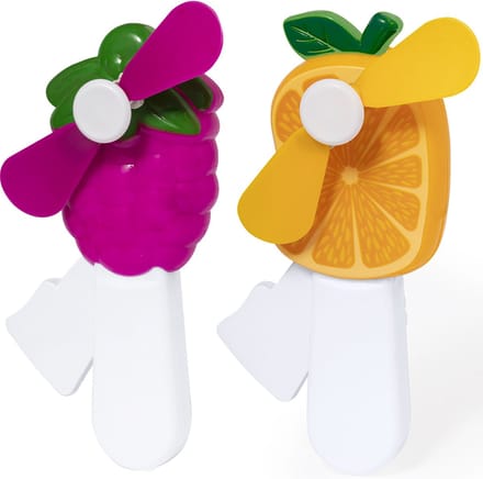 Mini ventilator/handventilator - 2x stuks - druif/sinaasappel - verkoeling - festival/zomer