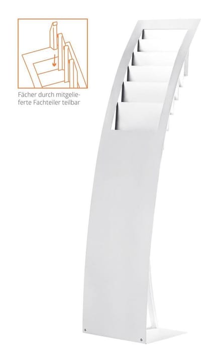 Design Brochurehouder A4 cq Folderhouder, Flyerhouder, brochure display,staand model, uitvoering "gebogen" zilver aluminium. Folderrek