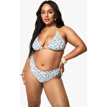 boohoo Dames Plus Ditsy Floral Kralenversierde Driehoek Bikini Top | Violet | Maat: 56