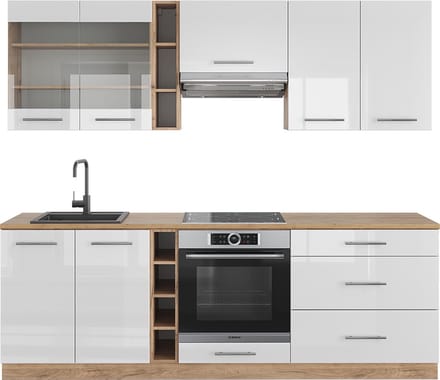 Vicco Fame-Line Complete keukeneenheid – 235 cm, WB Eik Wit hoogglans/goud power eiken