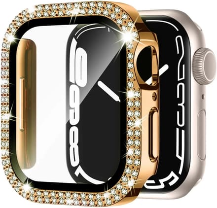 MY PROTECT - Diamond Hoesje Geschikt Voor Apple Watch 44mm Bescherm Case & Screenprotector - Goud