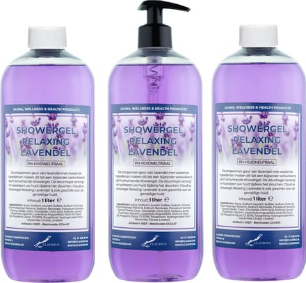 Claudius Douchegel Relaxing Lavendel 1 liter - set van 3 stuks - met gratis pomp - Showergel