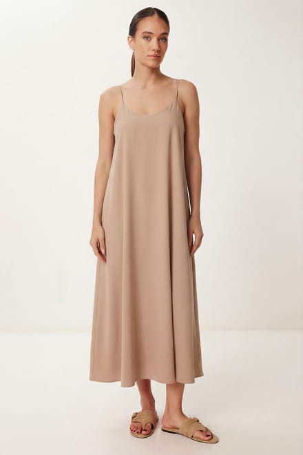 Losse Pasvorm Midi-jurk met U-hals