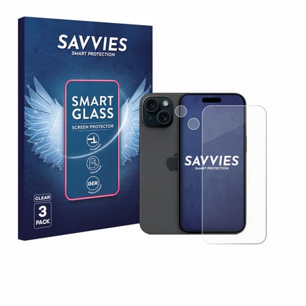 3 Stuks Savvies Screenprotector - geschikt voor Apple iPhone 15 (Voor+Camera) - beschermfolie glas transparant