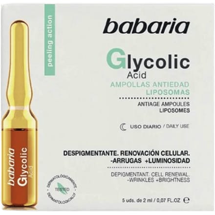 Ampoules Anti-Âge - BABARIA - Acide Glycolique - 5 Unités - 2 ml - Sans Parabène